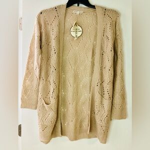 🔴 Moral Fiber Francesca’s Beige Knit Open Cardigan Sweater Size Small NEW